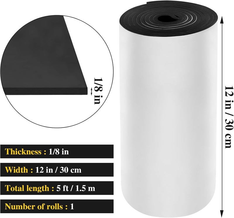 YOGHAVRS Adhesive Foam Roll Neoprene Sponge Foam Sheet Roll Closed Cell Insulation Closed Cell Foam Sheet Soundproof Foam Padding (Black, 12x59x1/8 Inches) - Image 2